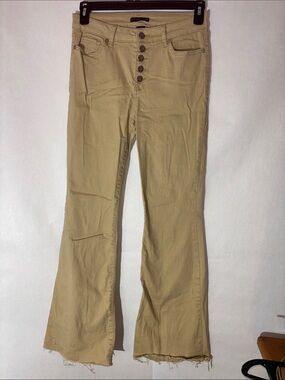 Sincerely Jules Tan Button-Front Flare Jeans